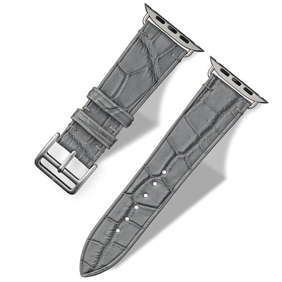 Slim Alligator Leather Watch Band – Classic Fit - Wolf Gray Color